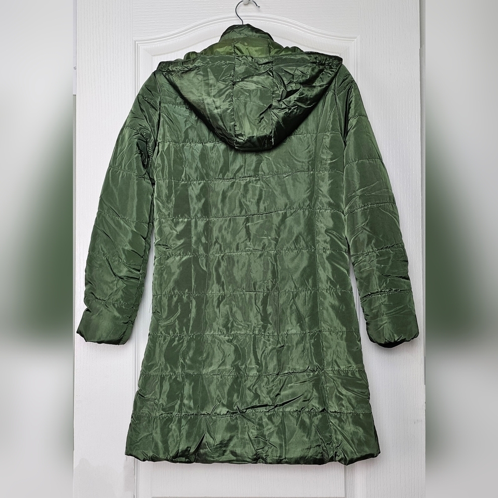 Womens Long Quilted Jacket Lightweight Hooded Puffer Coat SMALL Army Green - Picture 4 of 9